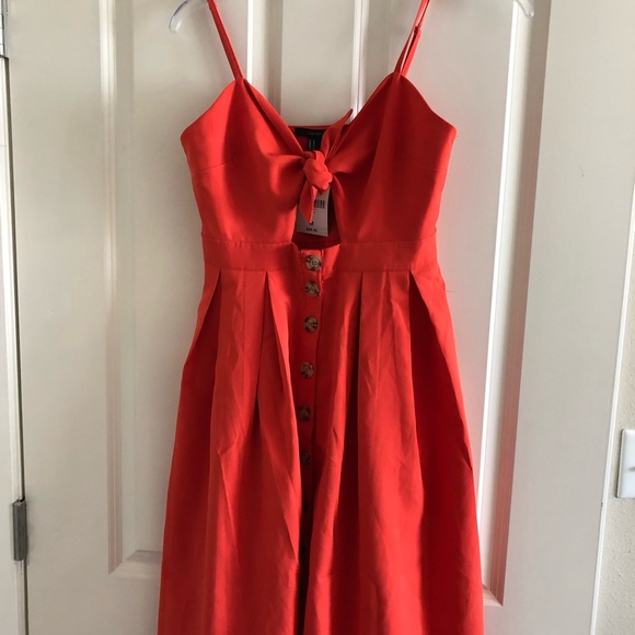 *SOLD* Orange button dress with center tie - Picture 2 of 5